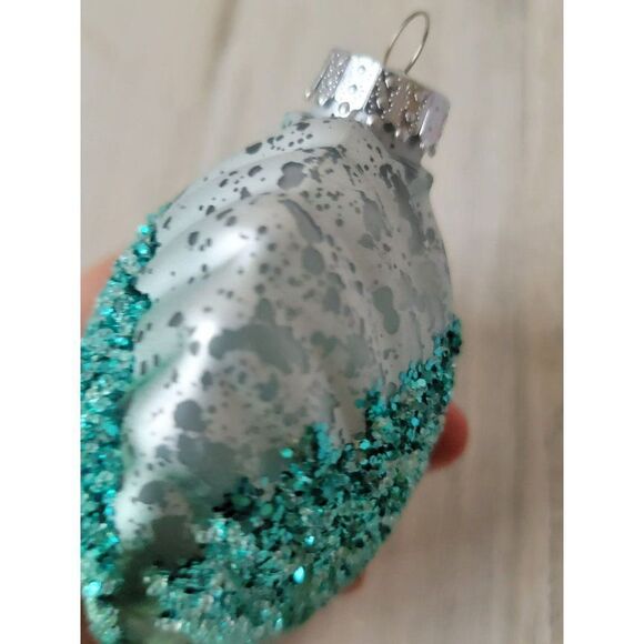 Glitter blown glass blue shell ornament Xmas sea beach - Picture 5 of 8